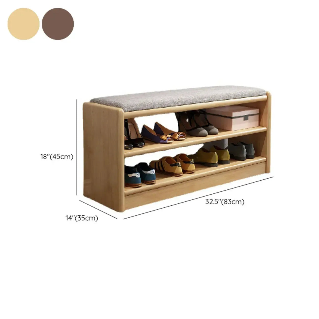 Scandinavian 2-Tier Upholstered Wood Shoe Rack Bench