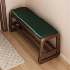 Short Wood Storage Entryway Bench Green Leather Seat