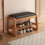 Short Wood Storage Entryway Bench Green Leather Seat