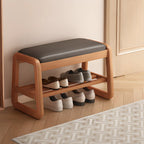 Short Wood Storage Entryway Bench Green Leather Seat