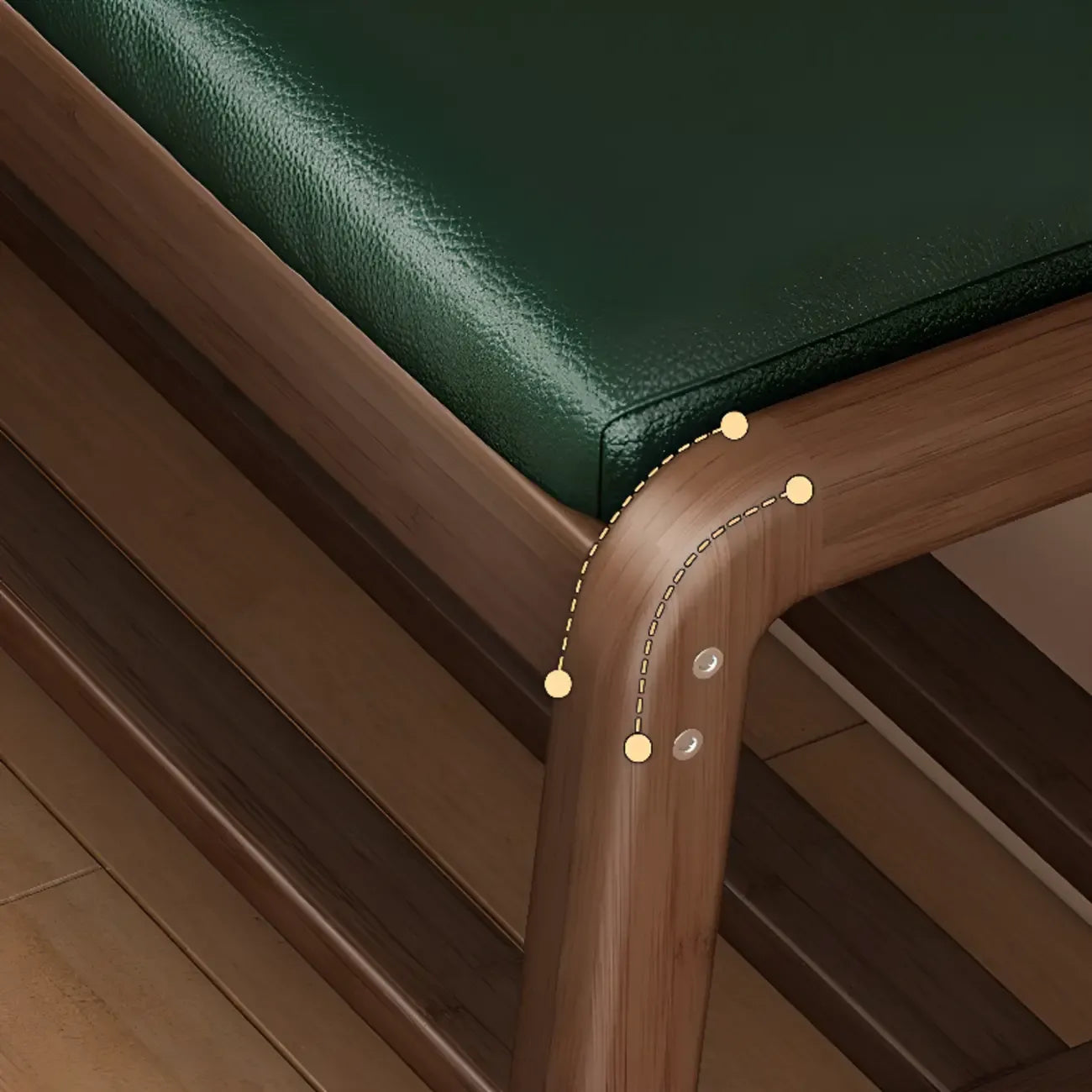 Short Wood Storage Entryway Bench Green Leather Seat