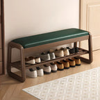 Short Wood Storage Entryway Bench Green Leather Seat
