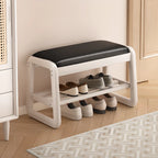 Short Wood Storage Entryway Bench Green Leather Seat