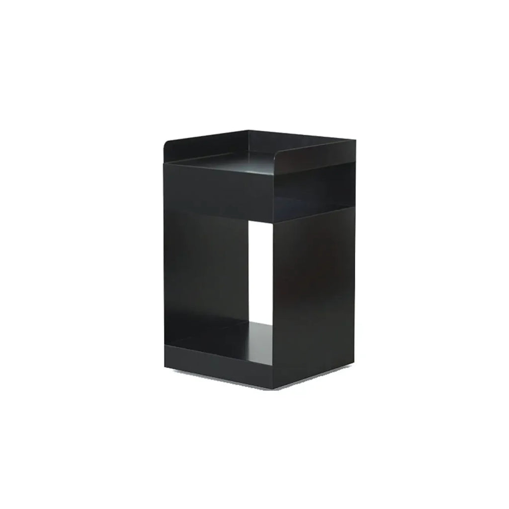 White Rectangular Steel Swivel Side Table with Storage