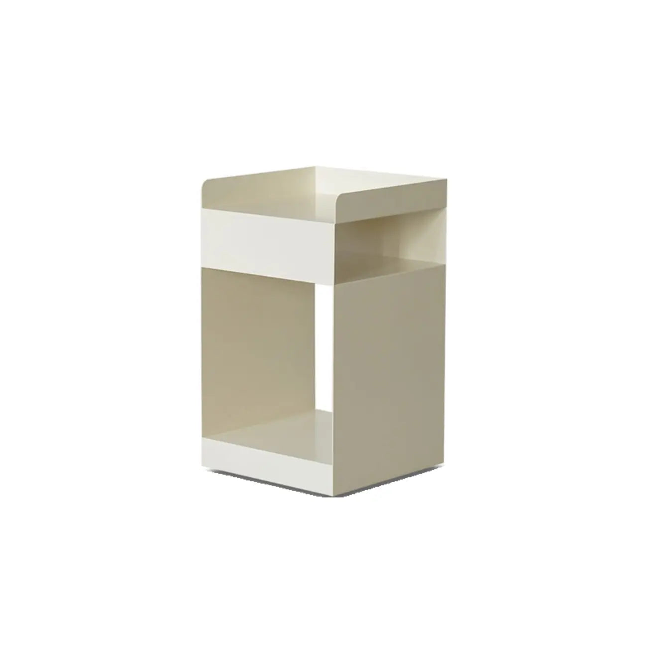White Rectangular Steel Swivel Side Table with Storage