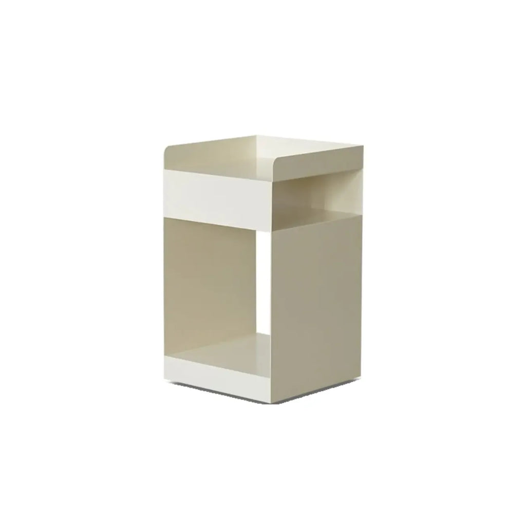 White Rectangular Steel Swivel Side Table with Storage