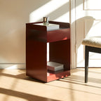 White Rectangular Steel Swivel Side Table with Storage