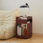 White Rectangular Steel Swivel Side Table with Storage