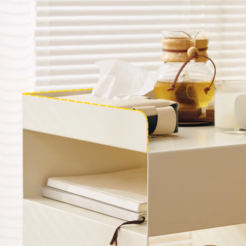 White Rectangular Steel Swivel Side Table with Storage