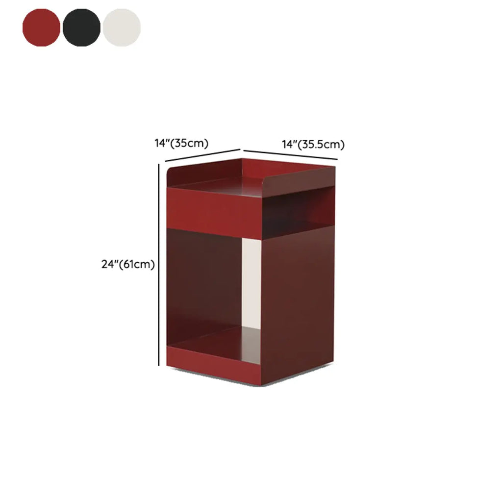 White Rectangular Steel Swivel Side Table with Storage