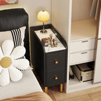 Trendy Narrow Stone Countertop 2 Tiers Drawer Nightstand