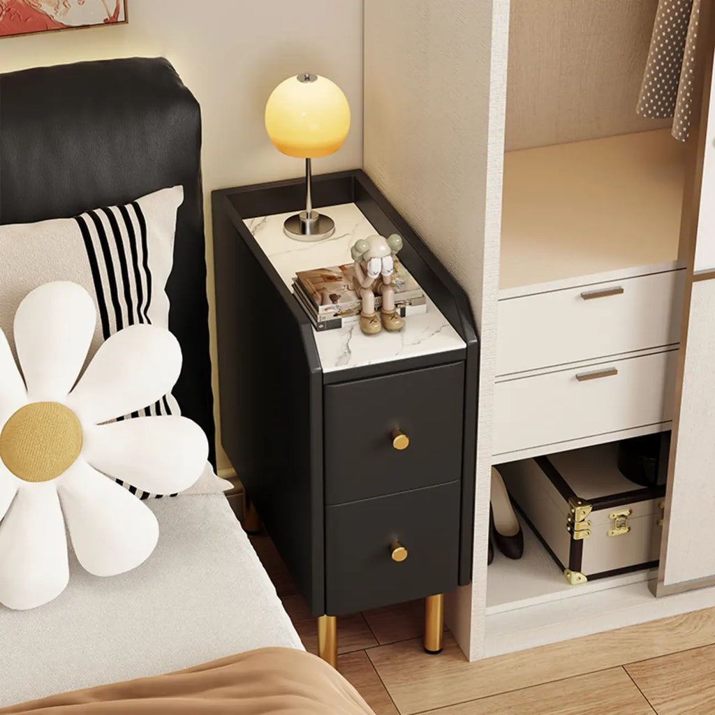 Trendy Narrow Stone Countertop 2 Tiers Drawer Nightstand