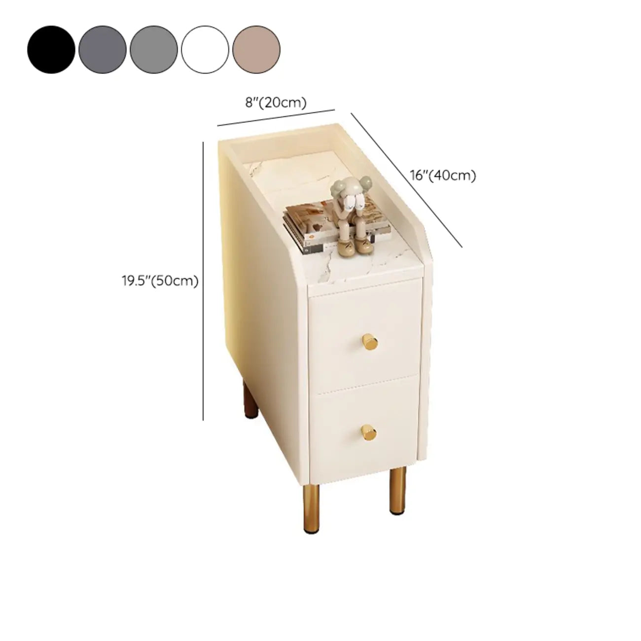 Trendy Narrow Stone Countertop 2 Tiers Drawer Nightstand