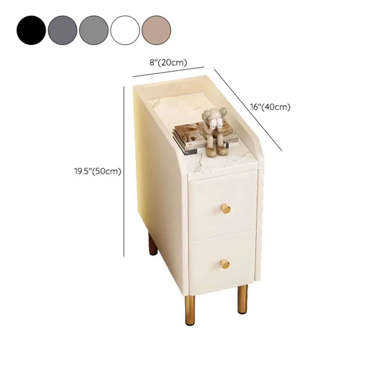 Trendy Narrow Stone Countertop 2 Tiers Drawer Nightstand