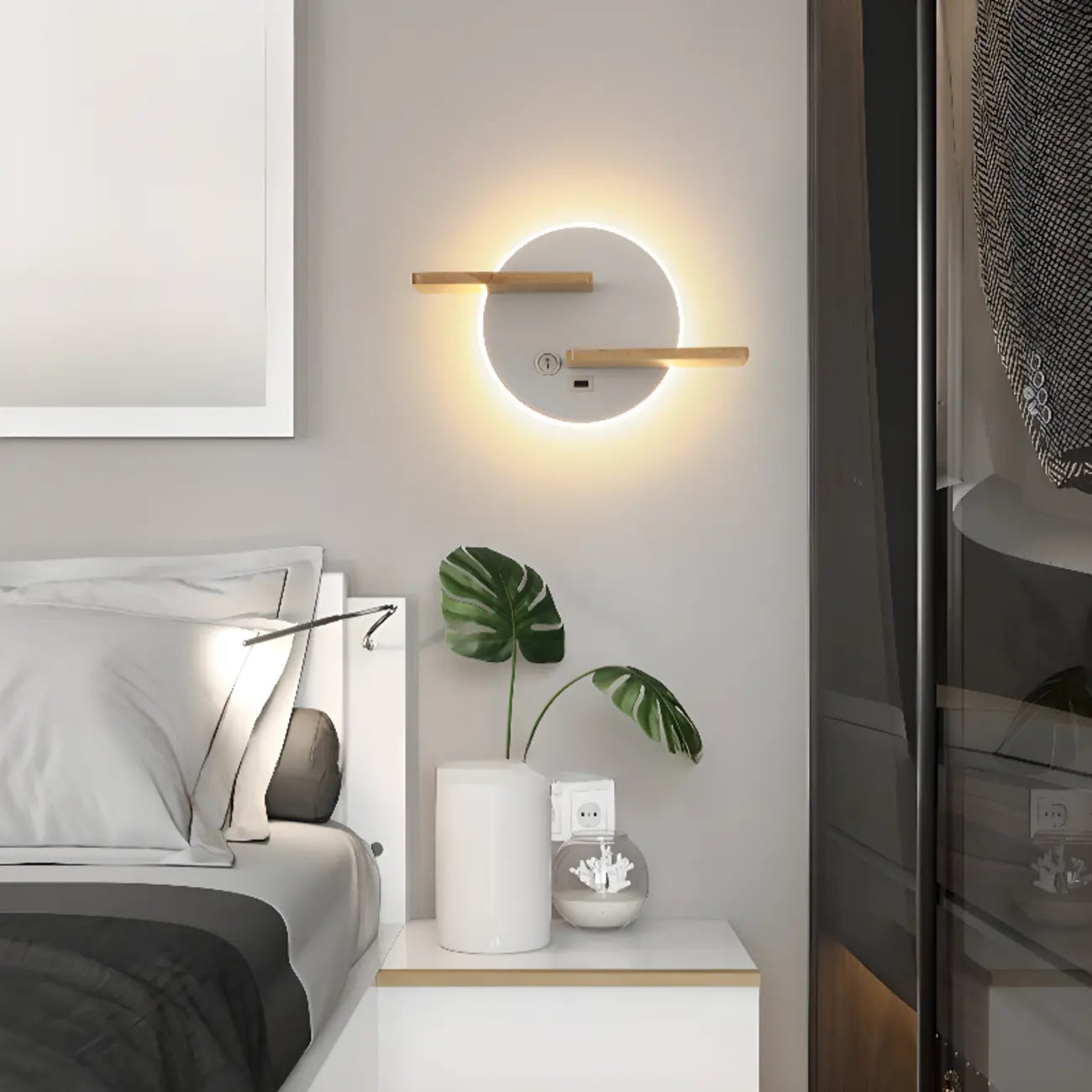 White Circular Acrylic LED Wall Sconce for Living Room Lighting