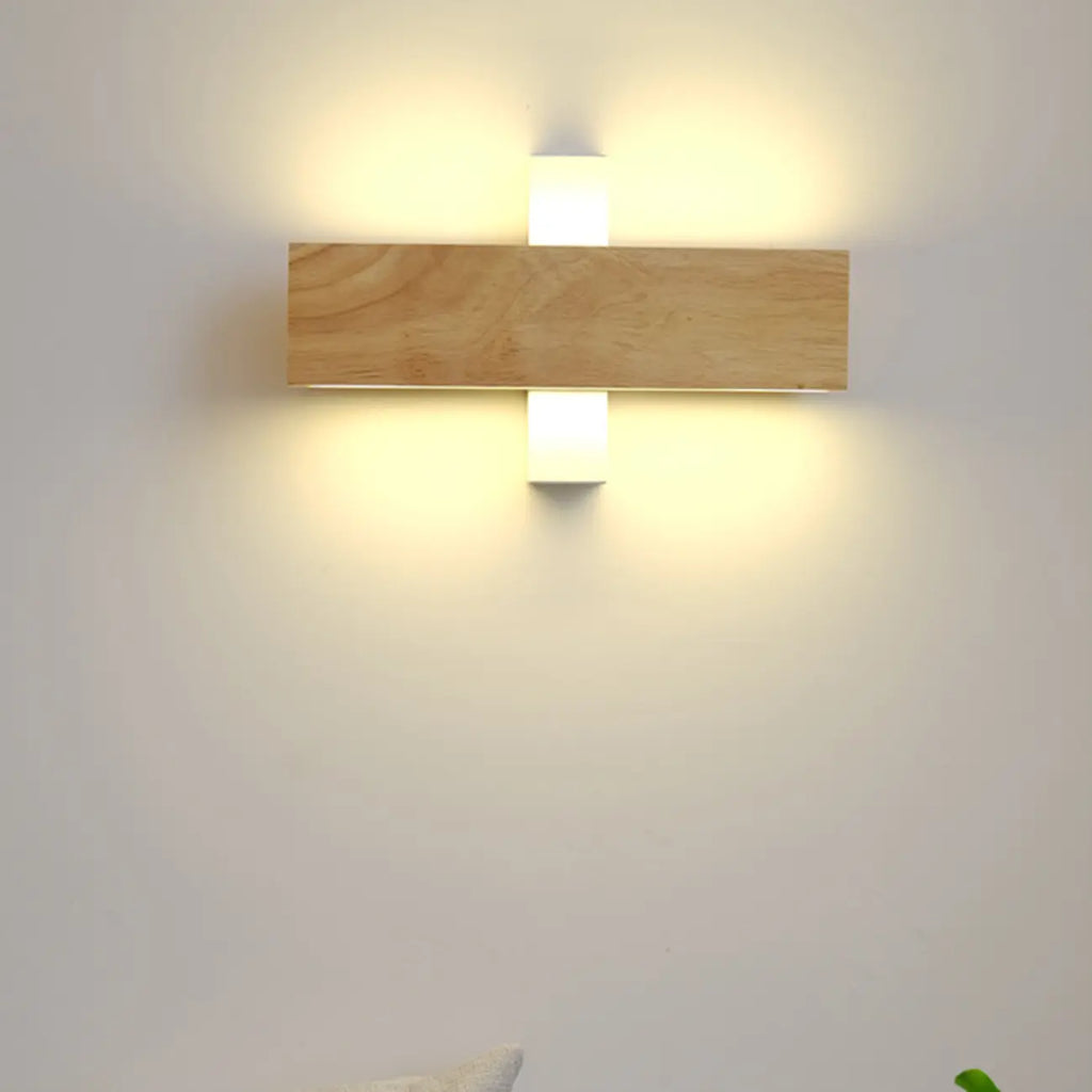 Rotatable Wood 2-Light LED Wall Sconce for Bedside Lighting
