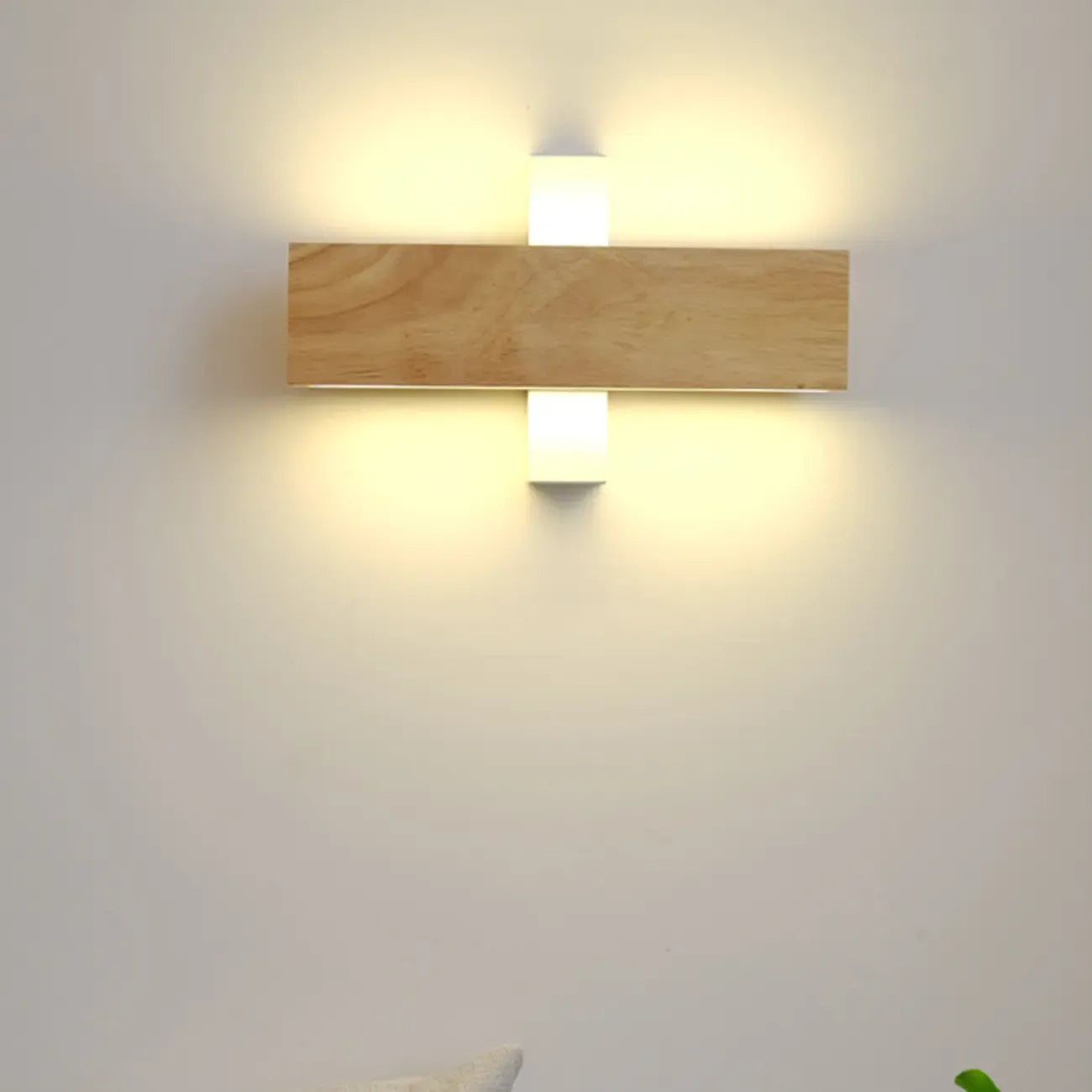 Rotatable Wood 2-Light LED Wall Sconce for Bedside Lighting