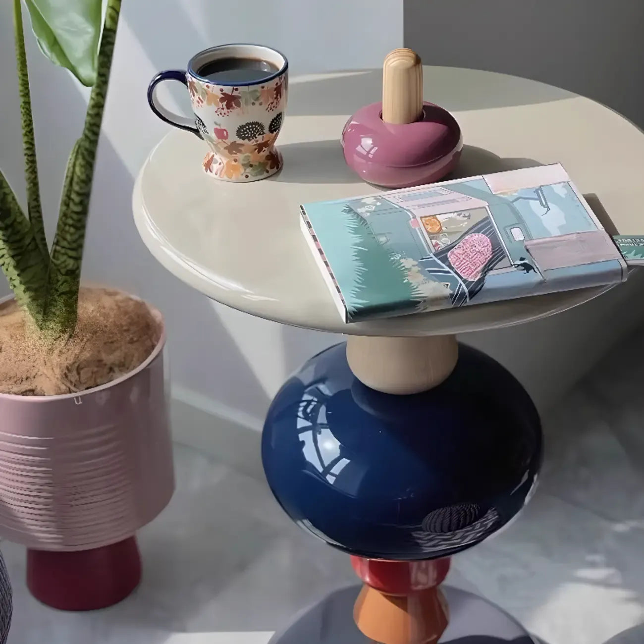 Colorful Round Fiberglass Stacked Accent Table