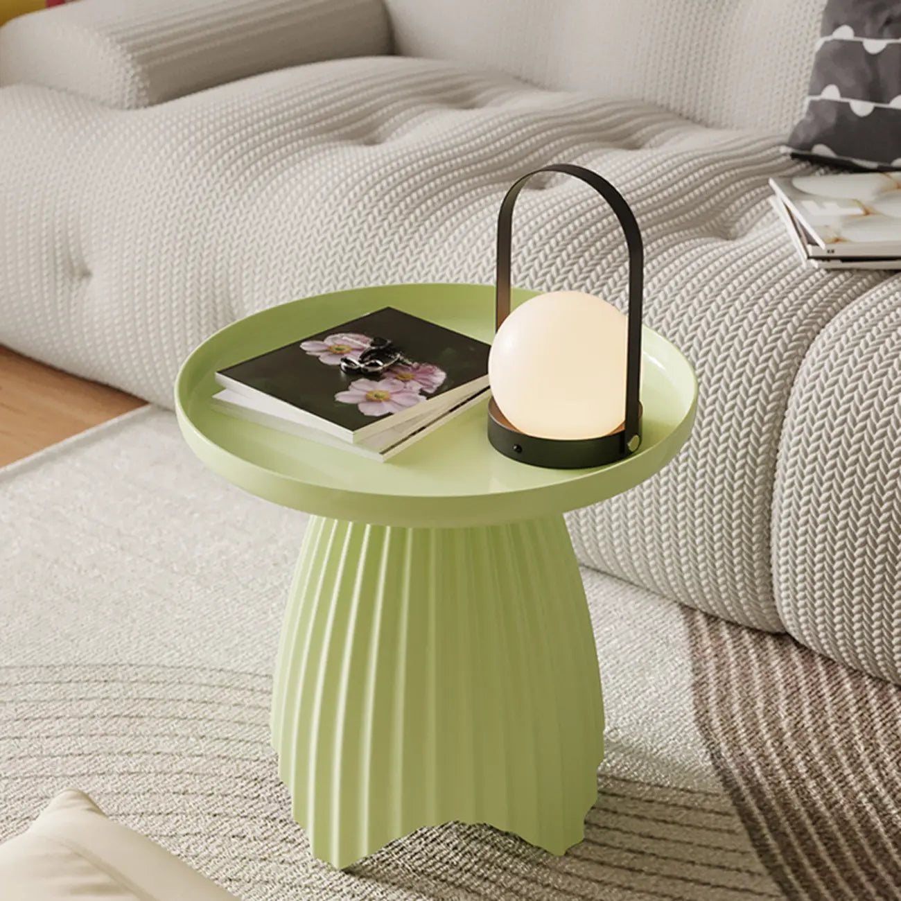 Scandinavian Plastic Round End Table with Tray Top for Bedroom