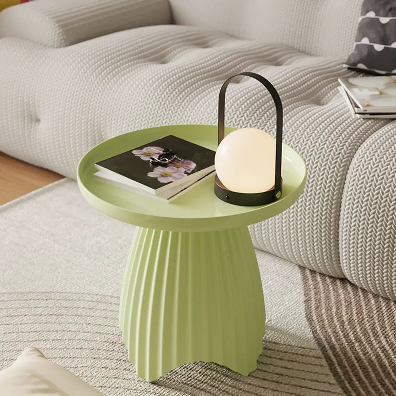 Scandinavian Plastic Round End Table with Tray Top for Bedroom