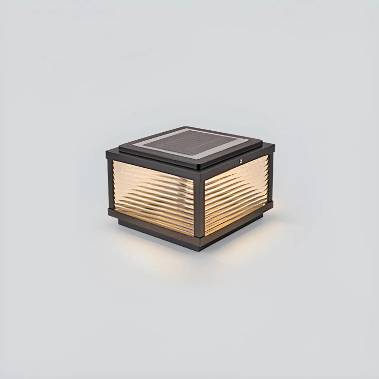 Black Metal Striped Solar Square Outdoor Post Lights