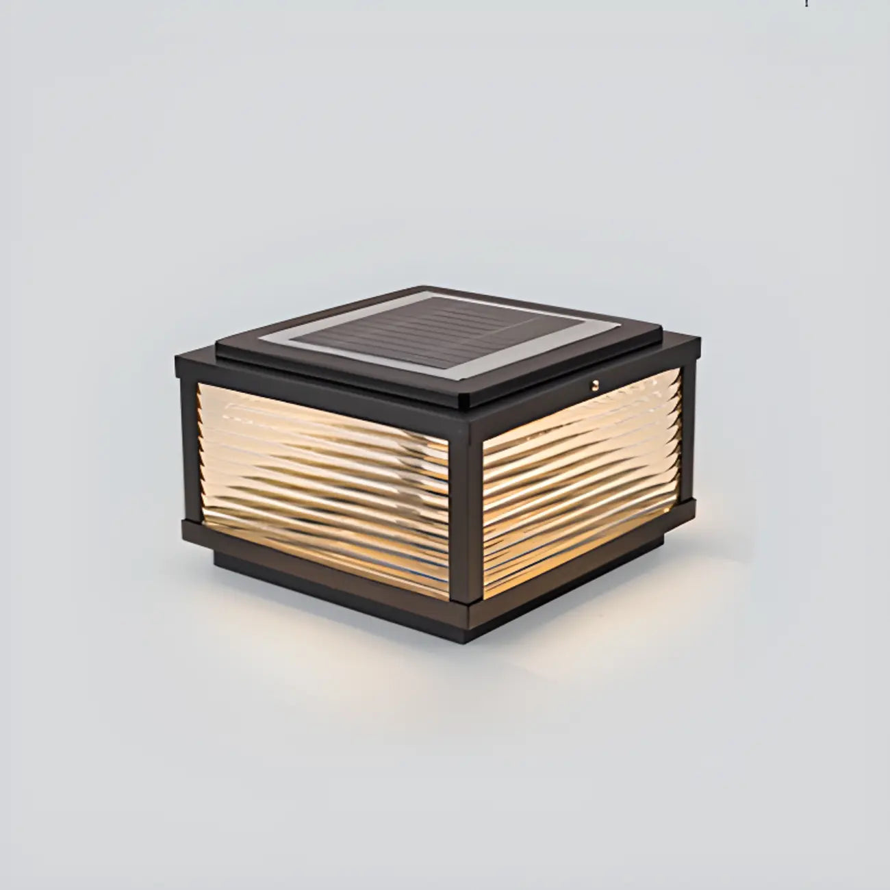 Black Metal Striped Solar Square Outdoor Post Lights