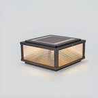 Black Metal Striped Solar Square Outdoor Post Lights