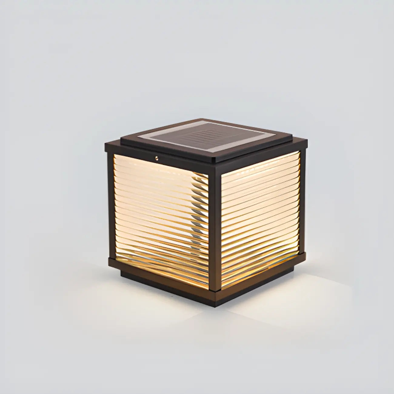 Black Metal Striped Solar Square Outdoor Post Lights