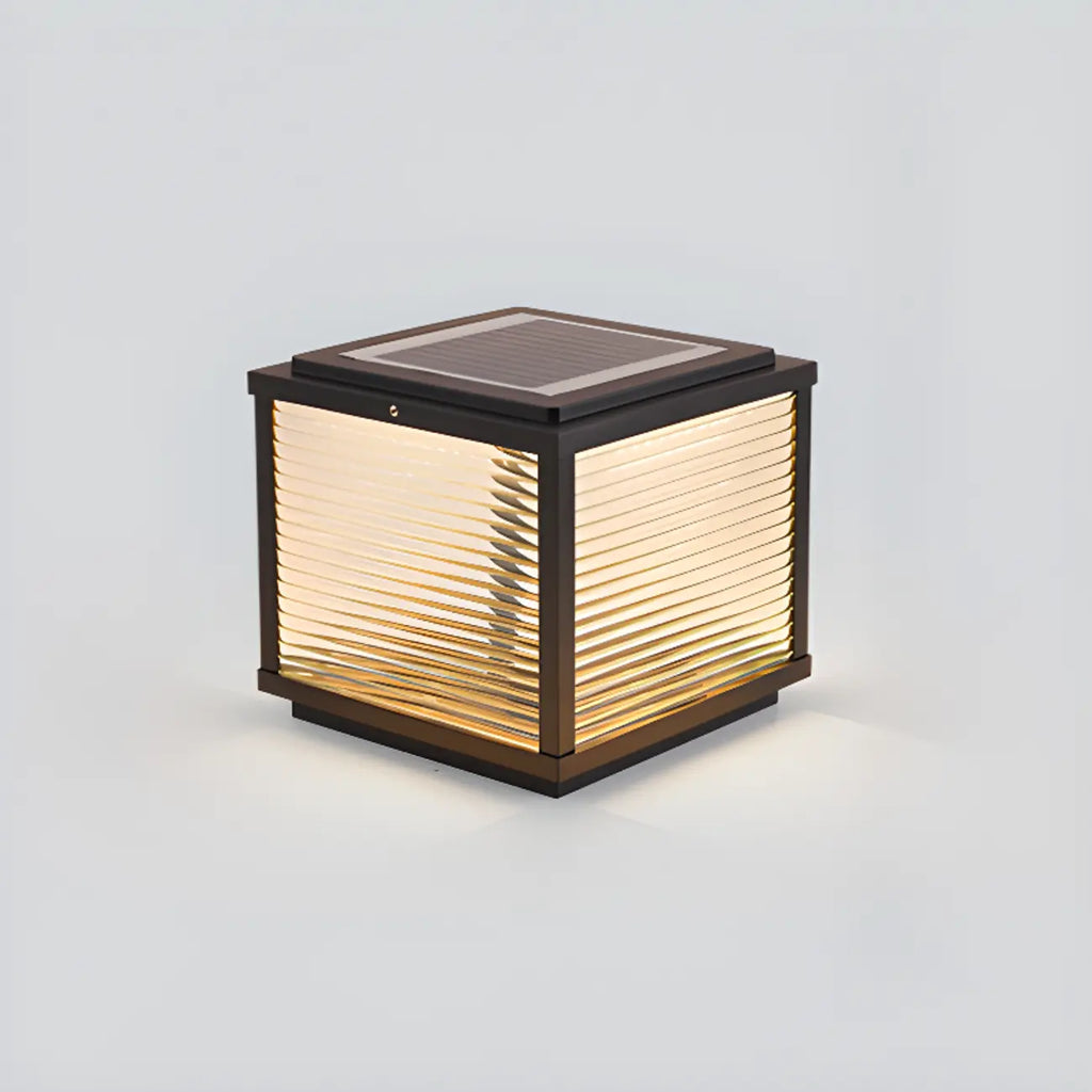 Black Metal Striped Solar Square Outdoor Post Lights
