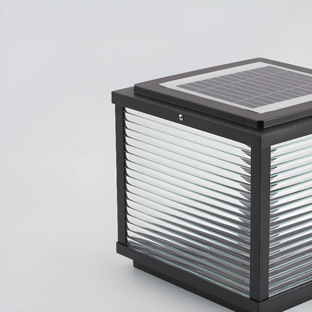Black Metal Striped Solar Square Outdoor Post Lights