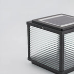 Black Metal Striped Solar Square Outdoor Post Lights