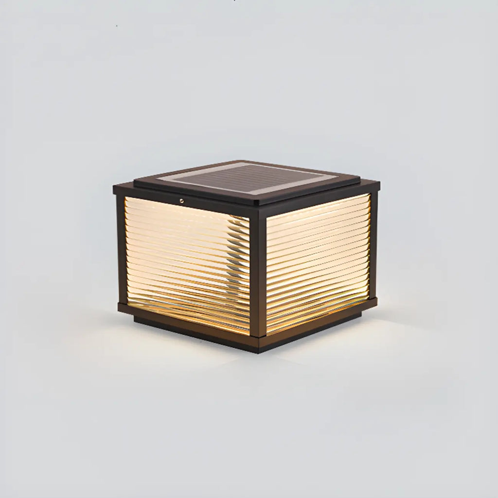 Black Metal Striped Solar Square Outdoor Post Lights
