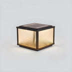 Black Metal Striped Solar Square Outdoor Post Lights