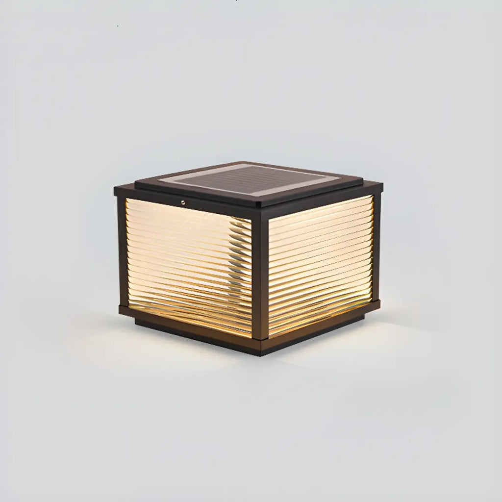 Black Metal Striped Solar Square Outdoor Post Lights