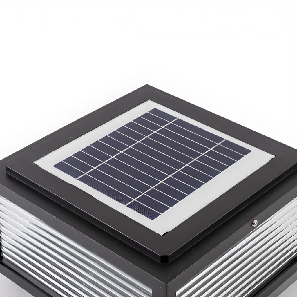 Black Metal Striped Solar Square Outdoor Post Lights