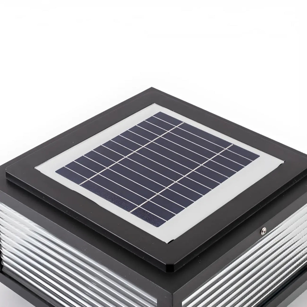 Black Metal Striped Solar Square Outdoor Post Lights
