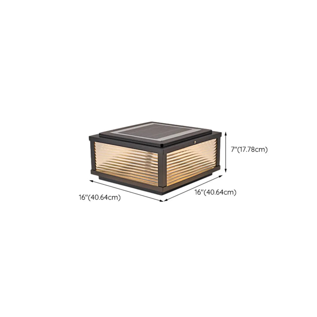 Black Metal Striped Solar Square Outdoor Post Lights