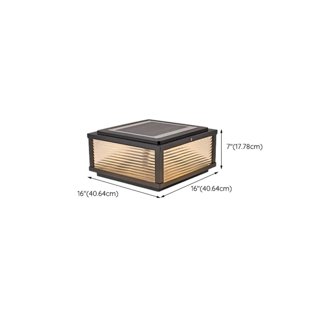 Black Metal Striped Solar Square Outdoor Post Lights