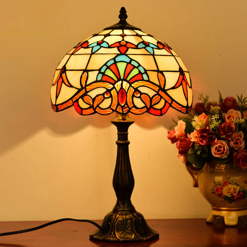 HomeyFad Vintage Stained Glass Dome Bronze Table Lamp