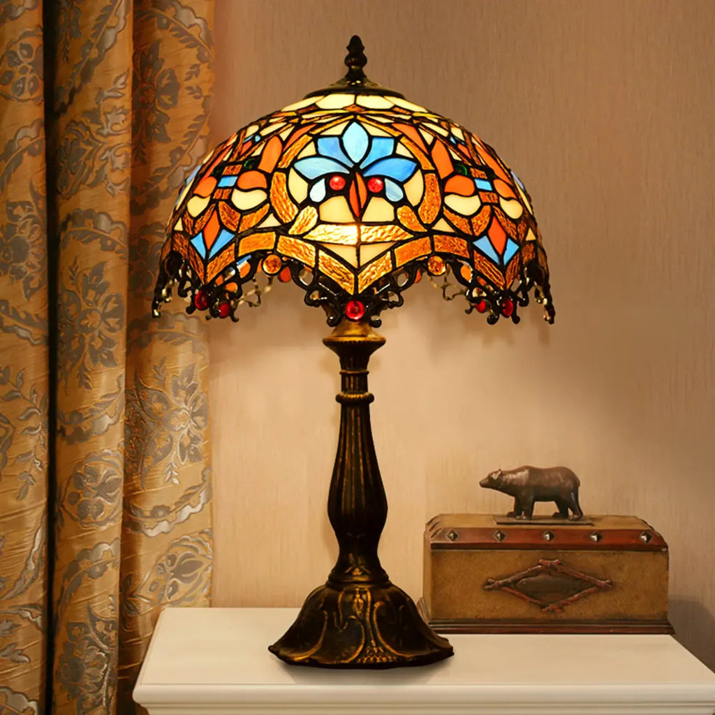 HomeyFad Vintage Stained Glass Dome Bronze Table Lamp
