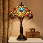 HomeyFad Vintage Stained Glass Dome Bronze Table Lamp