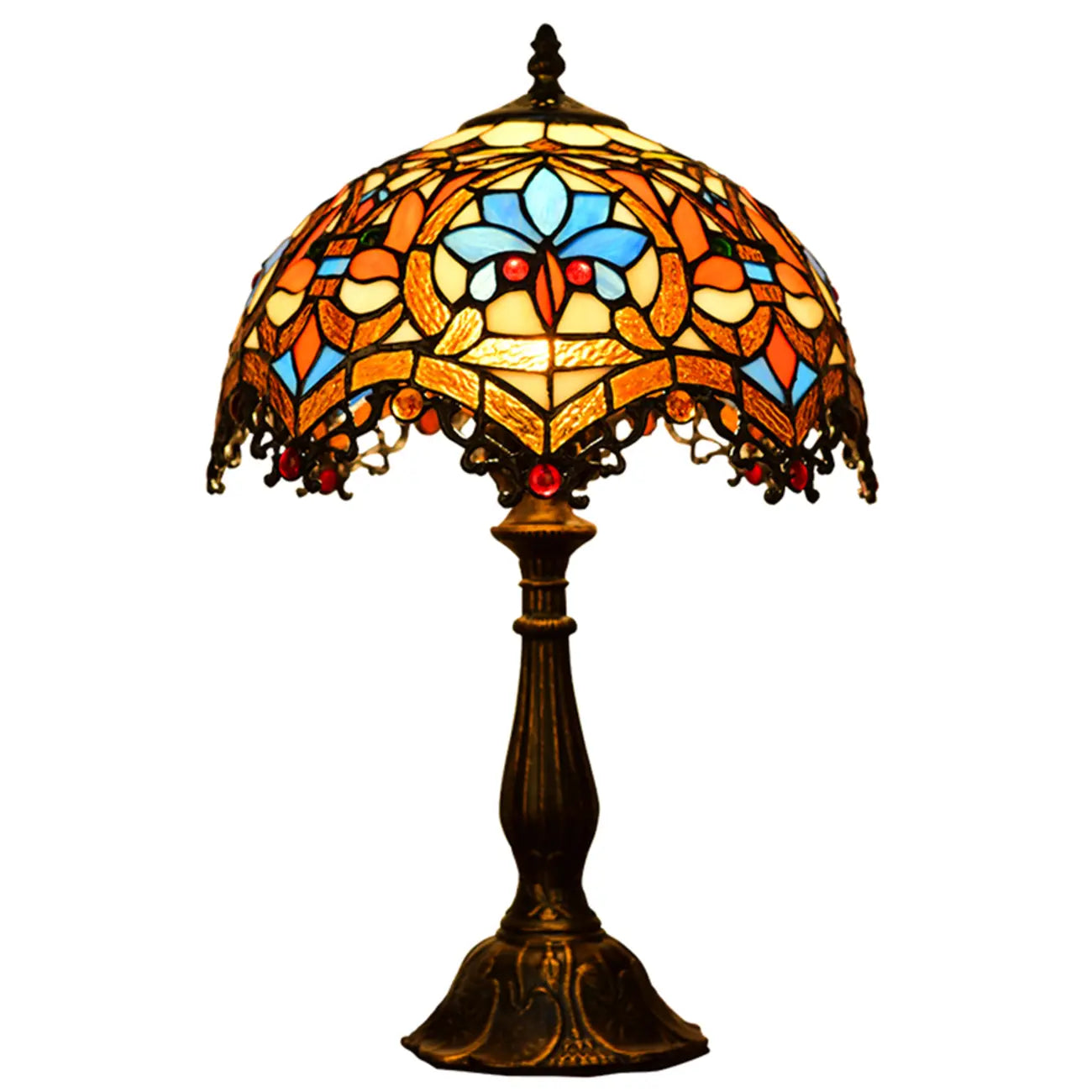 HomeyFad Vintage Stained Glass Dome Bronze Table Lamp