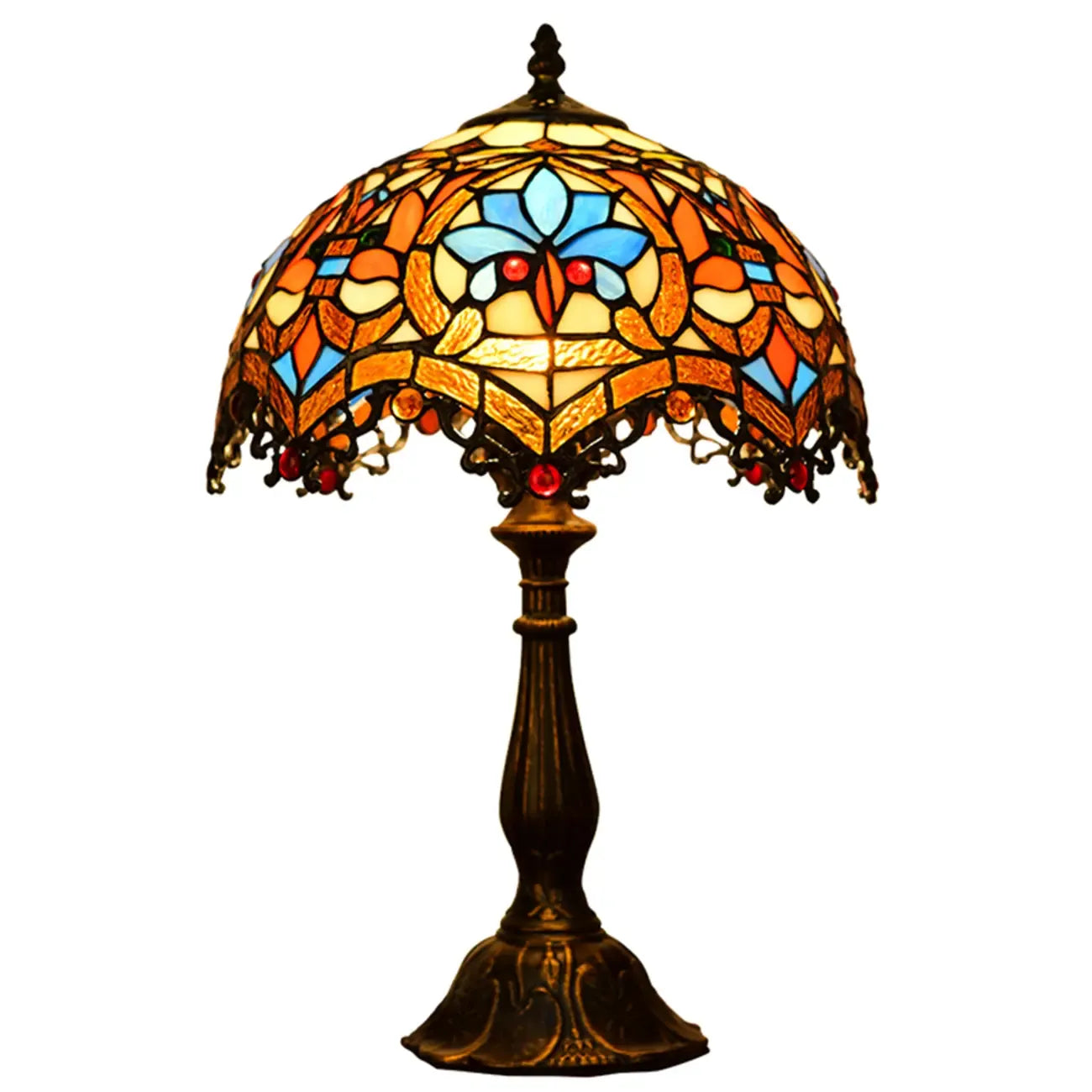 HomeyFad Vintage Stained Glass Dome Bronze Table Lamp