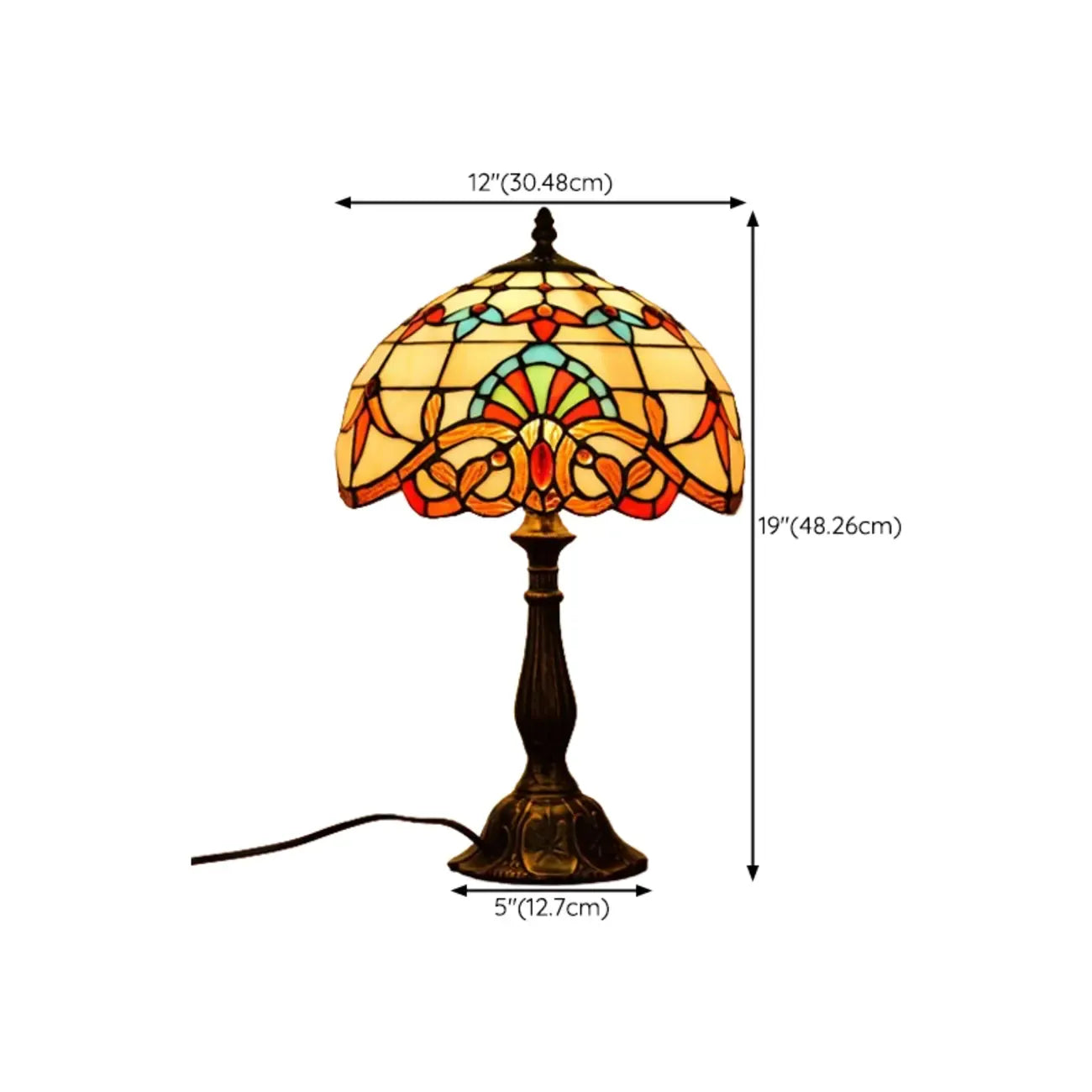 HomeyFad Vintage Stained Glass Dome Bronze Table Lamp