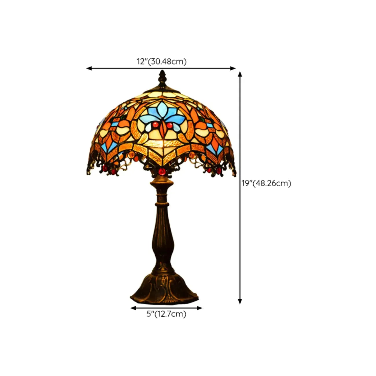 HomeyFad Vintage Stained Glass Dome Bronze Table Lamp
