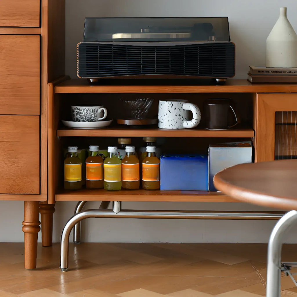 Nordic Brown Wood TV Stand with Metal Legs for Living Room