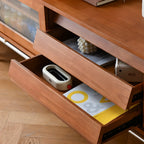 Nordic Brown Wood TV Stand with Metal Legs for Living Room