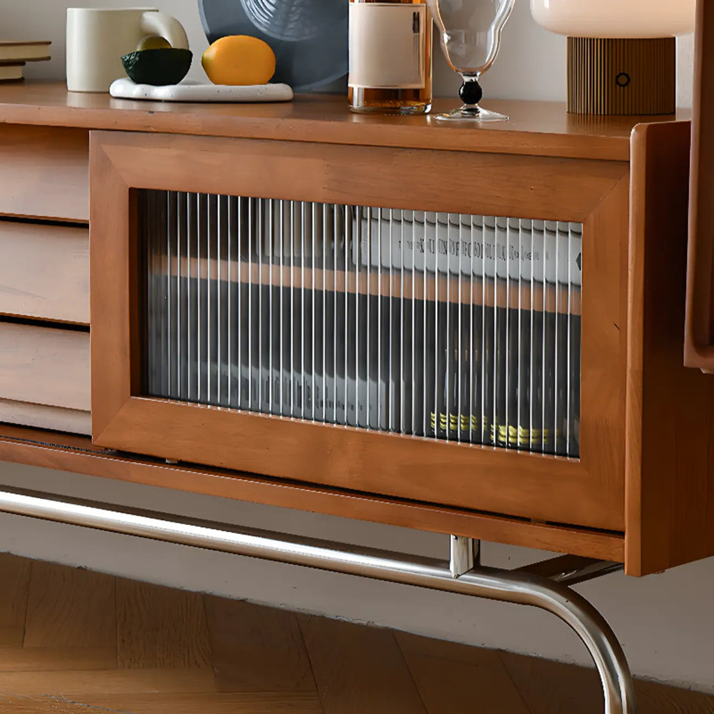 Nordic Brown Wood TV Stand with Metal Legs for Living Room