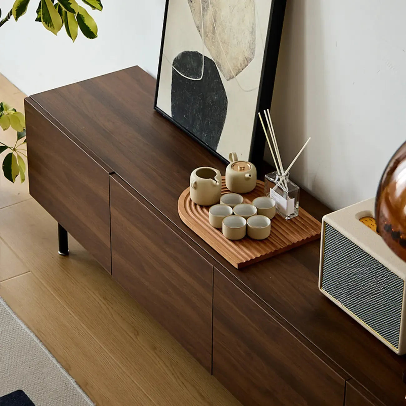 Mid-Century Modern Wood TV Cosole with Storage