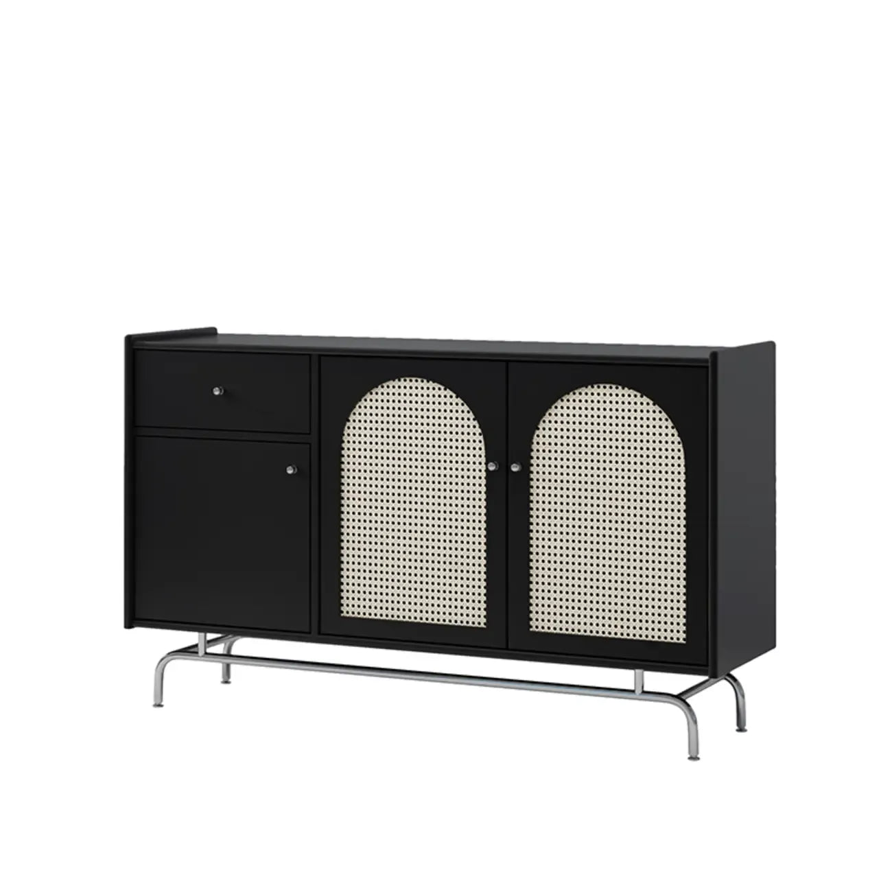 Modern Ink Wood Metal Base Rattan Cabinet for Living Room